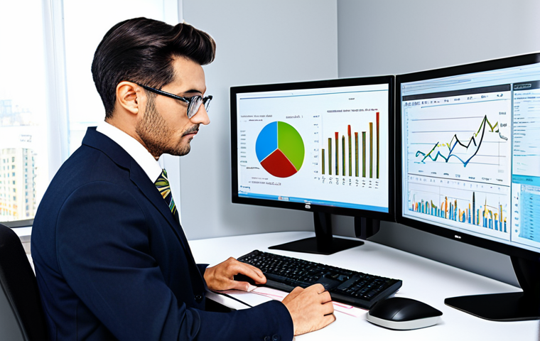 신용분석사와 리스크 관리의 중요성 - **Prompt:** "A financial analyst in a modern office, reviewing credit reports and financial statemen...