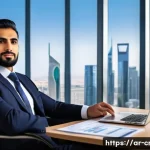 신용분석사 경력자 연봉 비교 - A professional Arab male credit analyst in his mid-30s, wearing formal business attire including a s...