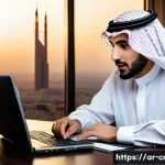신용분석사와 신용보증 업무 - A professional Middle Eastern financial analyst sitting at a modern office desk in Riyadh, wearing f...