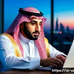 신용분석사 자격증 응시 비용 - A professional Arab man in traditional business attire sitting at a modern desk with a laptop and fi...